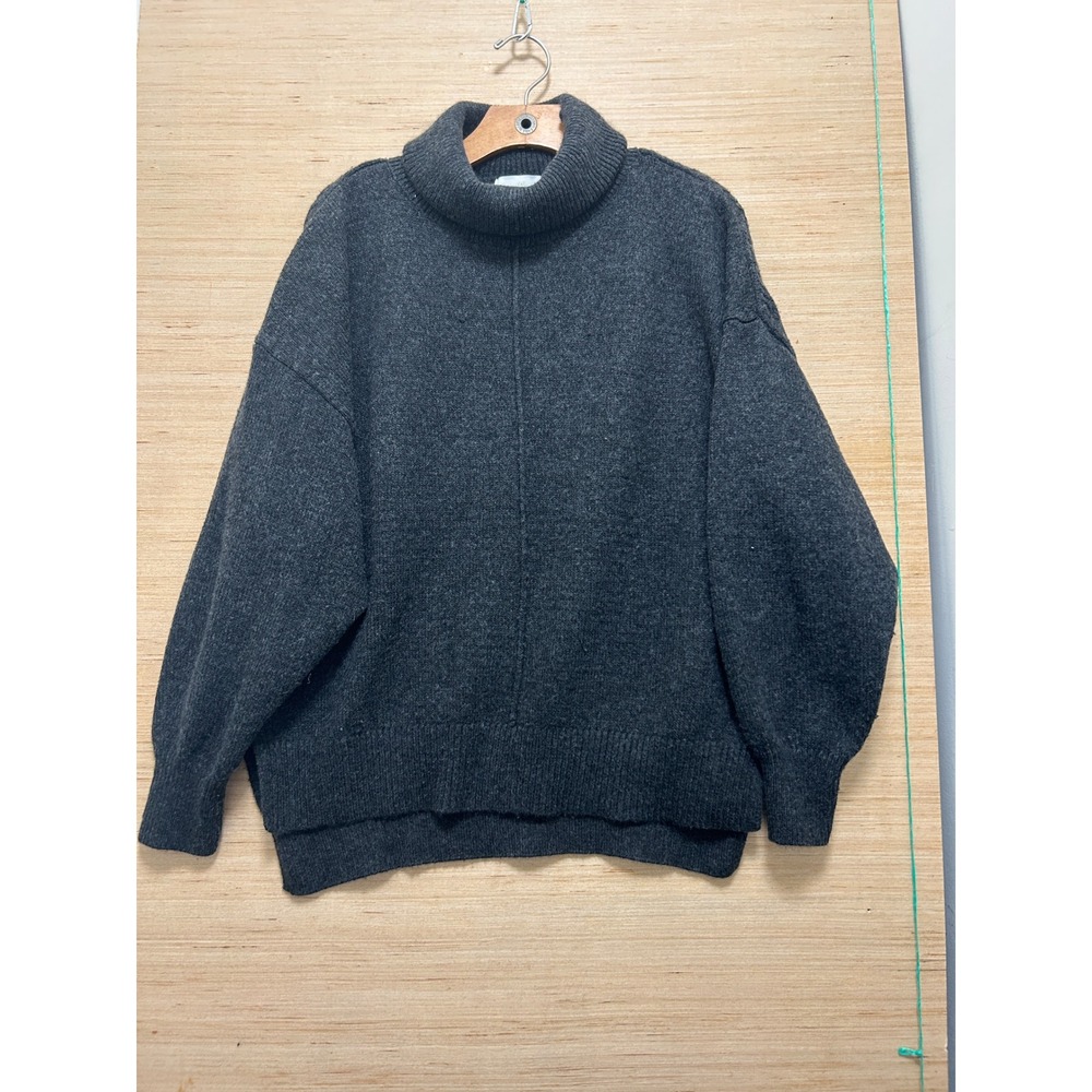 HM‎ Charcoal Gray Oversized Turtleneck Sweater Side Slit High Low Size S